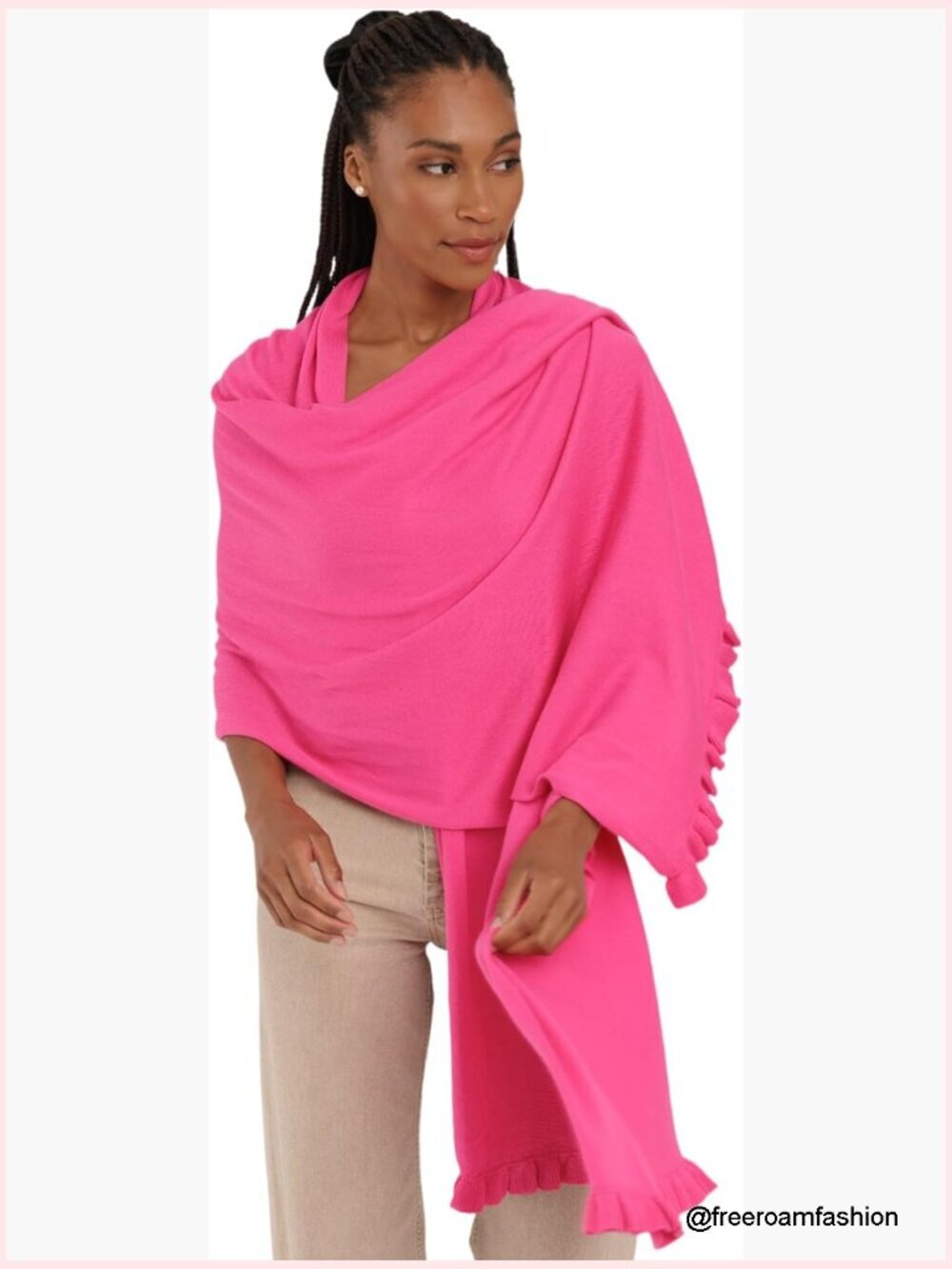 Cotton Cashmere Ruffle Trim Mini Travel Wrap Scarf Shawl